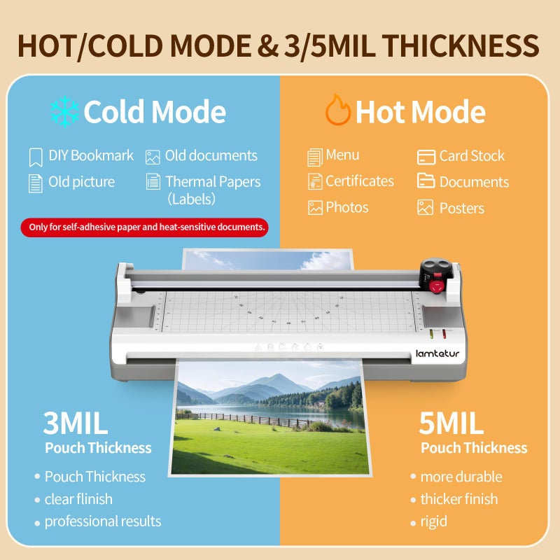 lamtetur Laminator Machine 11X17 with 70Letter Size Laminating Sheets for A3/A4,13Inch Wide Thermal Hot&Cold 2Roller Lamination Laminated 3-5mil for Office Home Teacher,with Paper Cutter,Corner Rounder - Image 4