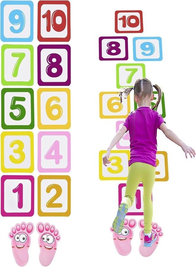 ZLY 10 PCS Number Lattice Floor Sticker with Footprint Stickers,Funny Number Hopscotch Game Floor Stickers Wall Decals for Classroom Bedroom Living Room Ground Corridor Nursery - Image 1