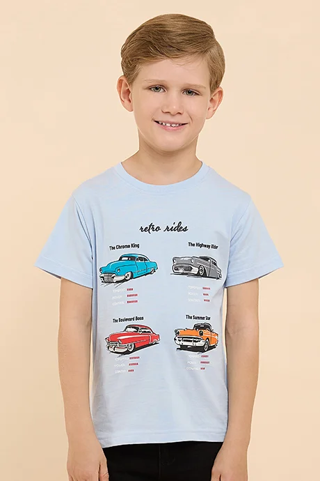 أر أند بي Printed T-Shirt with Crew Neck and Short Sleeves