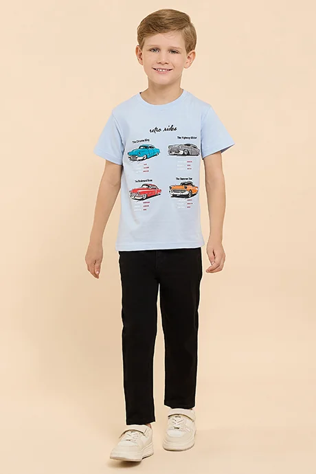أر أند بي Printed T-Shirt with Crew Neck and Short Sleeves
