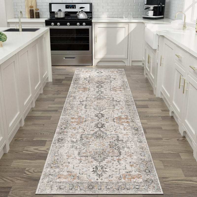 GENIMO GENIMO Area Rug 2x8 Non Slip Vintage Hallway Runner Rug  Low Pile Lightweight Rugs for Entryway  Hallway  Kitchen and Corridor  Light Taupe Brown  - Image 2