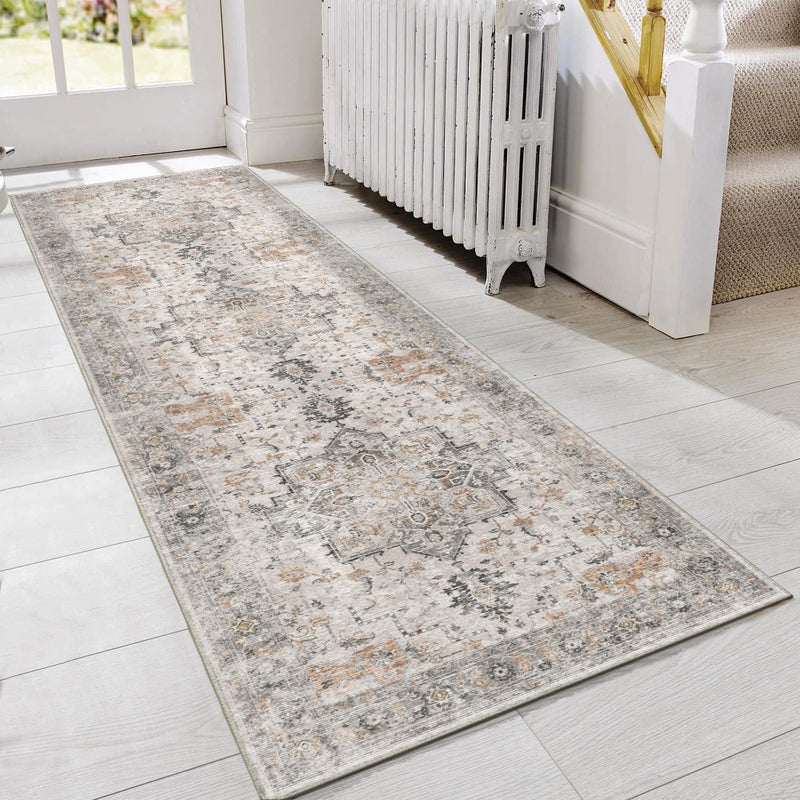 GENIMO GENIMO Area Rug 2x8 Non Slip Vintage Hallway Runner Rug  Low Pile Lightweight Rugs for Entryway  Hallway  Kitchen and Corridor  Light Taupe Brown  - Image 1