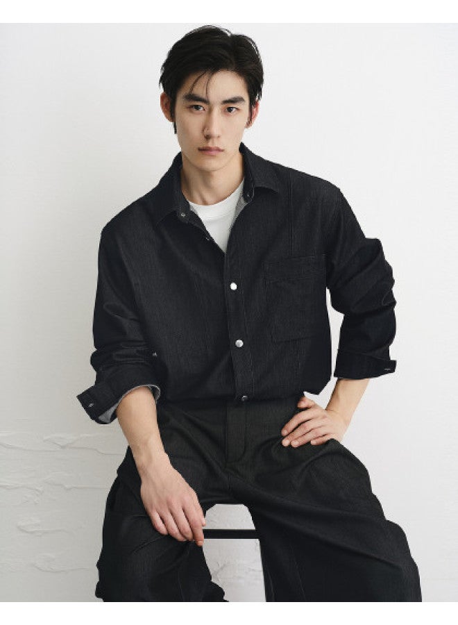 Waxbird Men's Wear 2025 Autumn Collection Chest Pocket Mercerized Denim Shirt Jacket Loose Fit Fashion Men's Shirt - Image 1