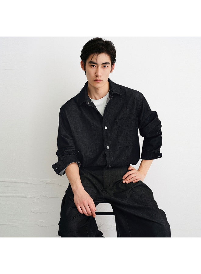 Waxbird Men's Wear 2025 Autumn Collection Chest Pocket Mercerized Denim Shirt Jacket Loose Fit Fashion Men's Shirt - Image 2