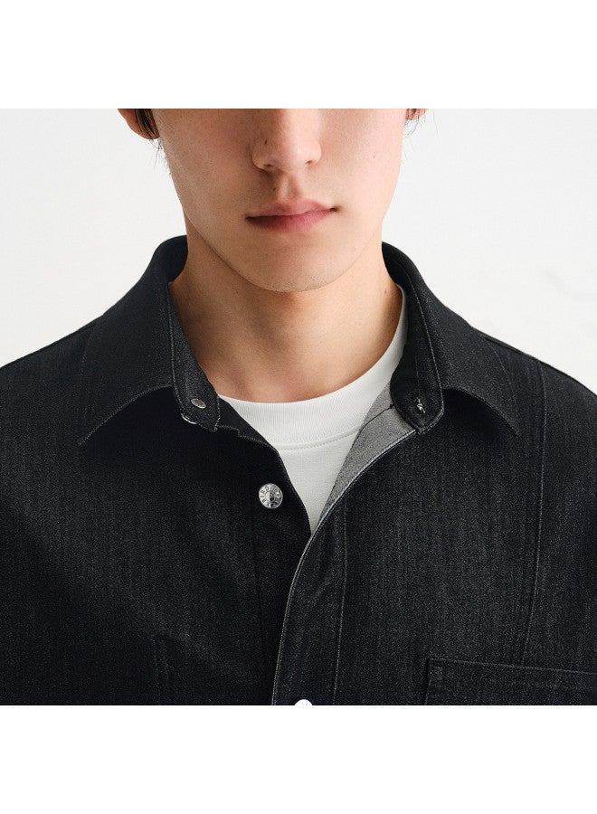 Waxbird Men's Wear 2025 Autumn Collection Chest Pocket Mercerized Denim Shirt Jacket Loose Fit Fashion Men's Shirt - Image 4
