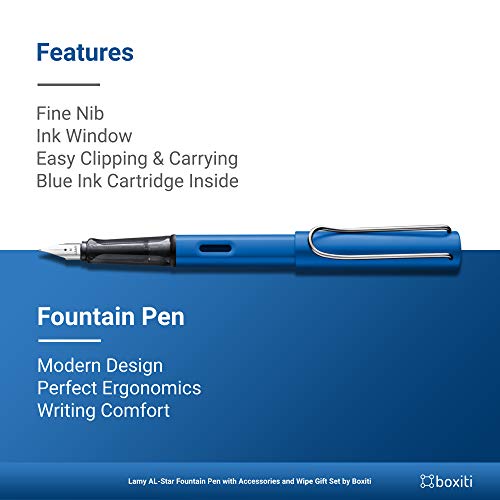 Boxiti AL-Star | Ocean Blue | Fine Nib + 5 Black Ink Cartridges and Converter - Image 2