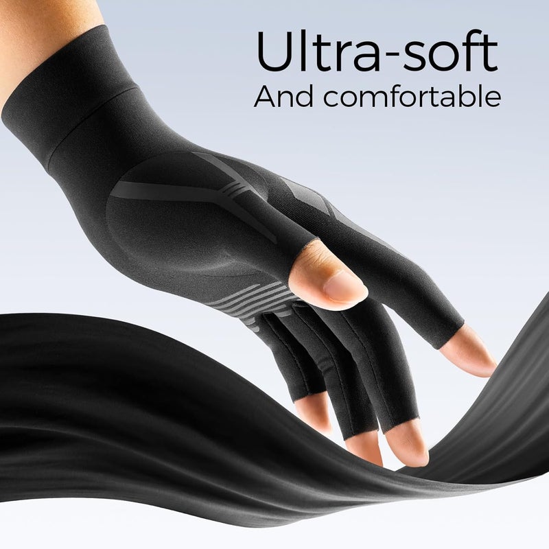 Compression Arthritis Novelty Gloves for Women for Pain, Carpal Tunnel Relief Gloves for Men, Matte Black, M-pair - Image 4