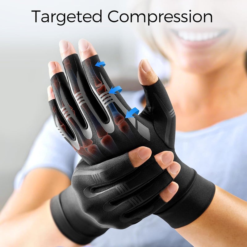 Compression Arthritis Novelty Gloves for Women for Pain, Carpal Tunnel Relief Gloves for Men, Matte Black, M-pair - Image 3