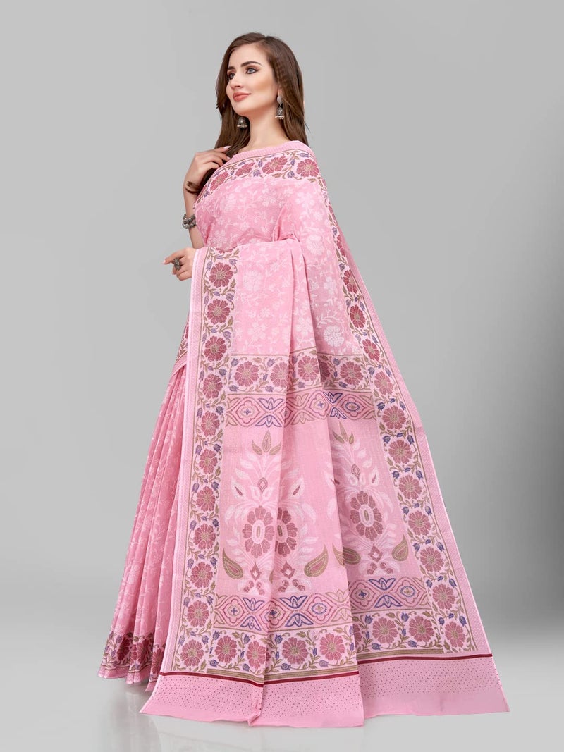 RATAN Pure Cotton Printed Mulmul Saree for Women with Blouse Piece (BGM-BP-5873_Onion) - Image 4