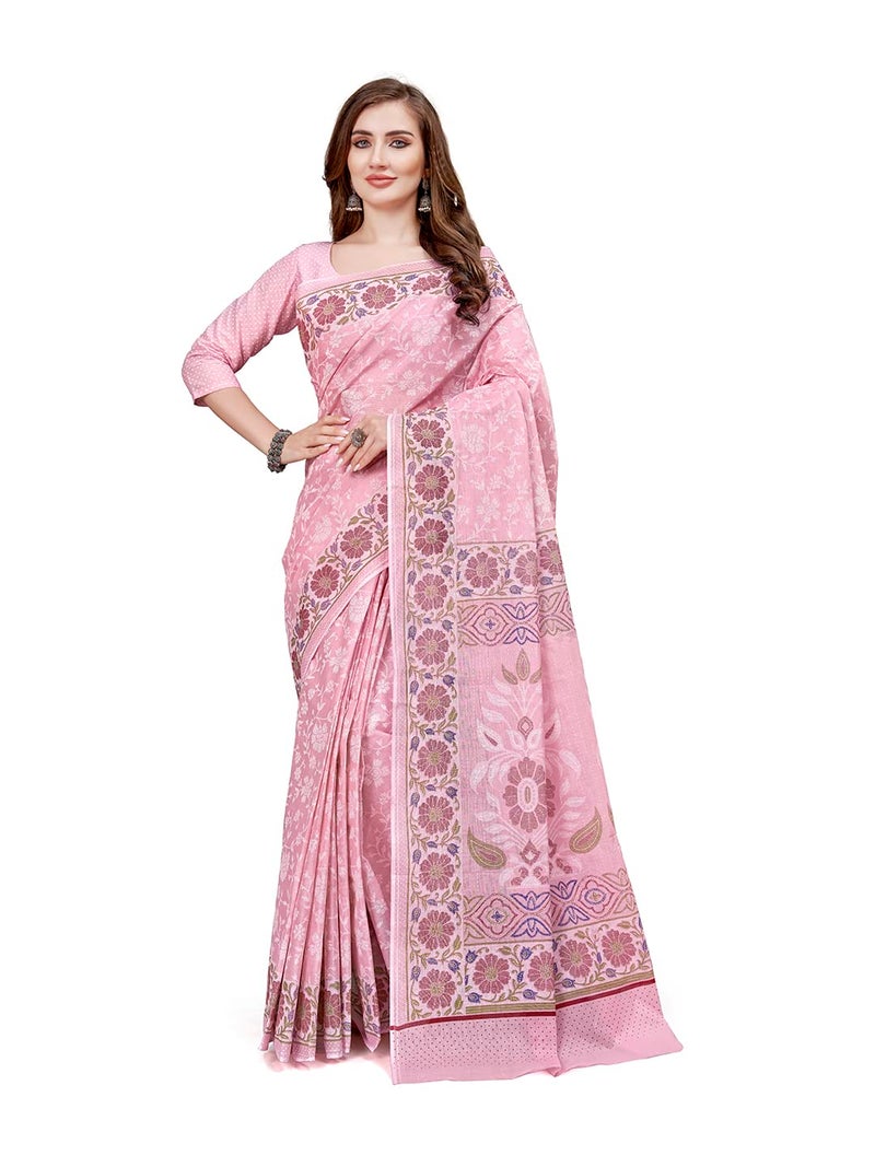 RATAN Pure Cotton Printed Mulmul Saree for Women with Blouse Piece (BGM-BP-5873_Onion) - Image 2