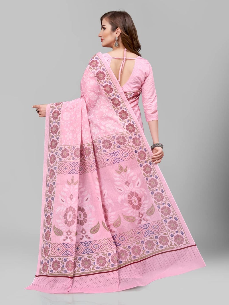 RATAN Pure Cotton Printed Mulmul Saree for Women with Blouse Piece (BGM-BP-5873_Onion) - Image 3
