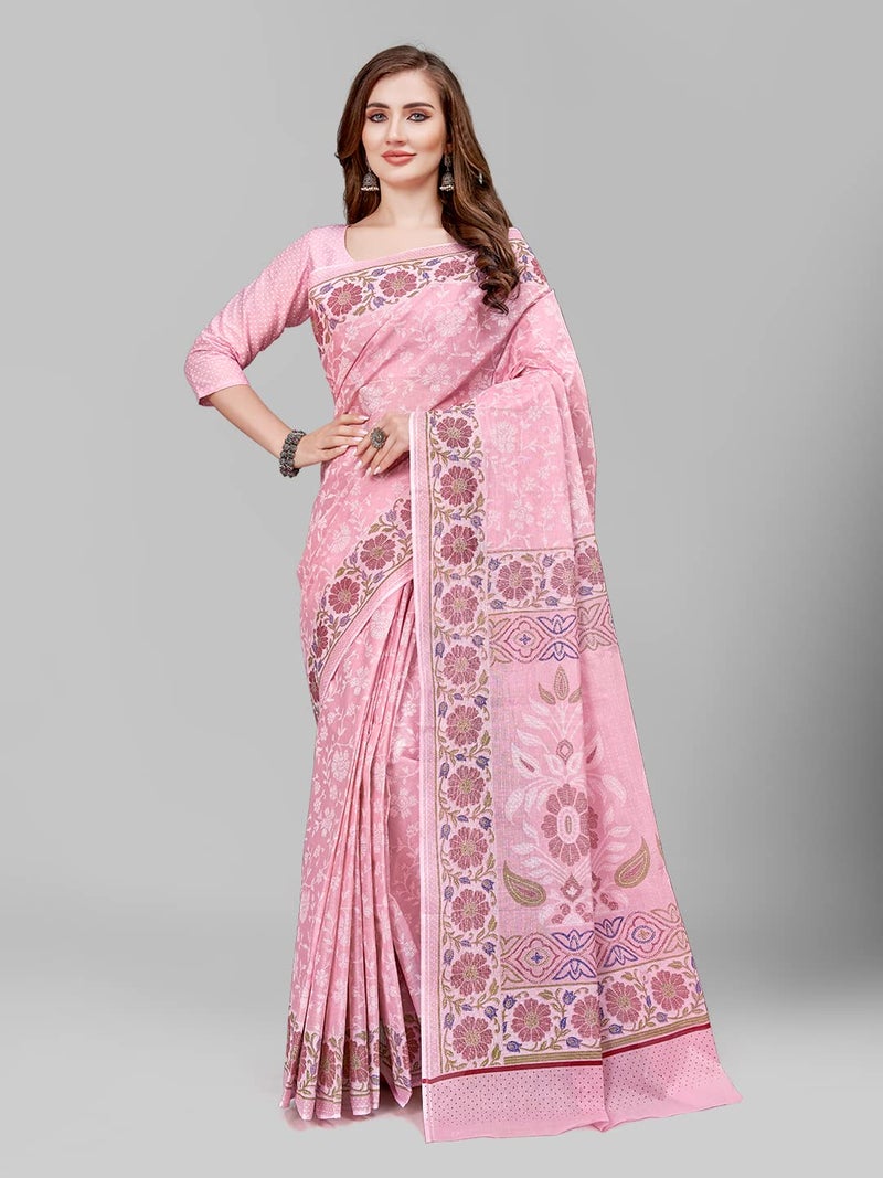 RATAN Pure Cotton Printed Mulmul Saree for Women with Blouse Piece (BGM-BP-5873_Onion) - Image 5