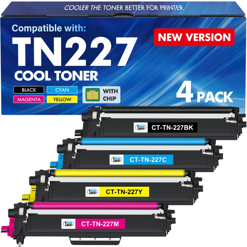 Cool Toner TN227 TN-227BK/C/M/Y High Yield Toner Cartridge 4 Pack:Compatible Replacement for Brother TN 227 TN-227 TN-223BK/C/M/Y TN223 for HL-L3270CDW MFC-L3770CDW HL-L3290CDW MFC-L3750CDW HL-L3210CW Printer - Image 1