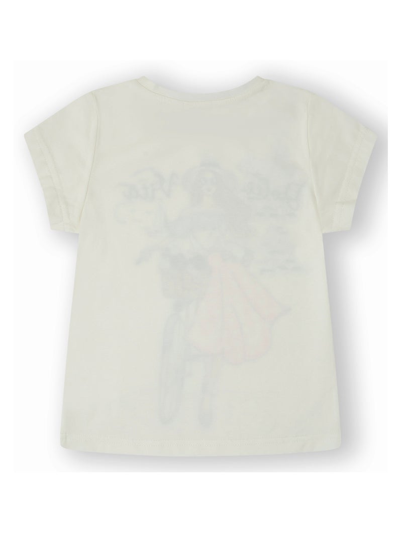 CANADA HOUSE Soft and Comfortable Dolce Vita White 100% Organic Cotton T-shirt with Short Sleeves and Round Neckline for Girls  - Image 2