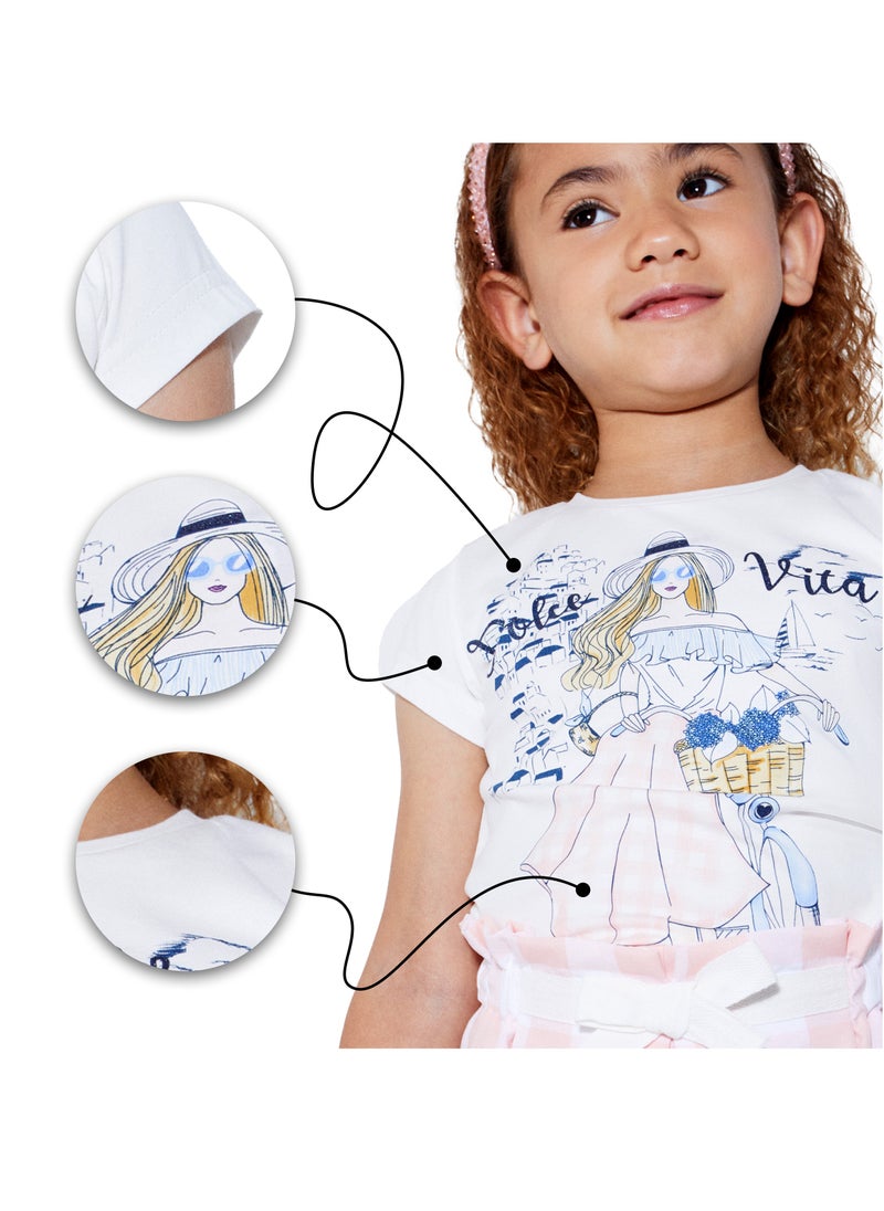 CANADA HOUSE Soft and Comfortable Dolce Vita White 100% Organic Cotton T-shirt with Short Sleeves and Round Neckline for Girls  - Image 5