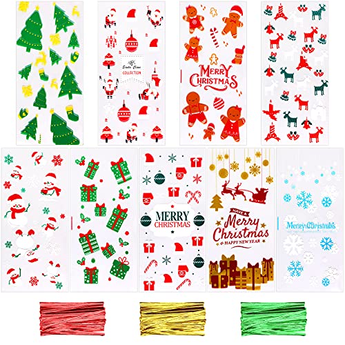 SANNIX 90Pcs Christmas Cellophane Bags, 5x10 Inch Treat Candy Bags with Twist Ties, Christmas Treat Bags for Christmas Party Favor Supplies, 9 Styles Candy Goodies Bags - Image 1