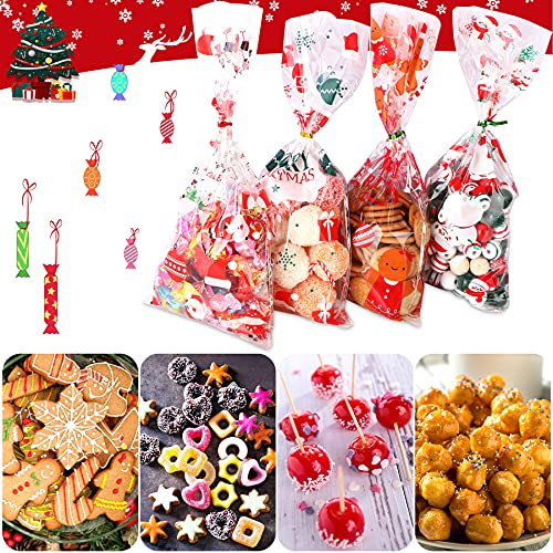 SANNIX 90Pcs Christmas Cellophane Bags, 5x10 Inch Treat Candy Bags with Twist Ties, Christmas Treat Bags for Christmas Party Favor Supplies, 9 Styles Candy Goodies Bags - Image 4