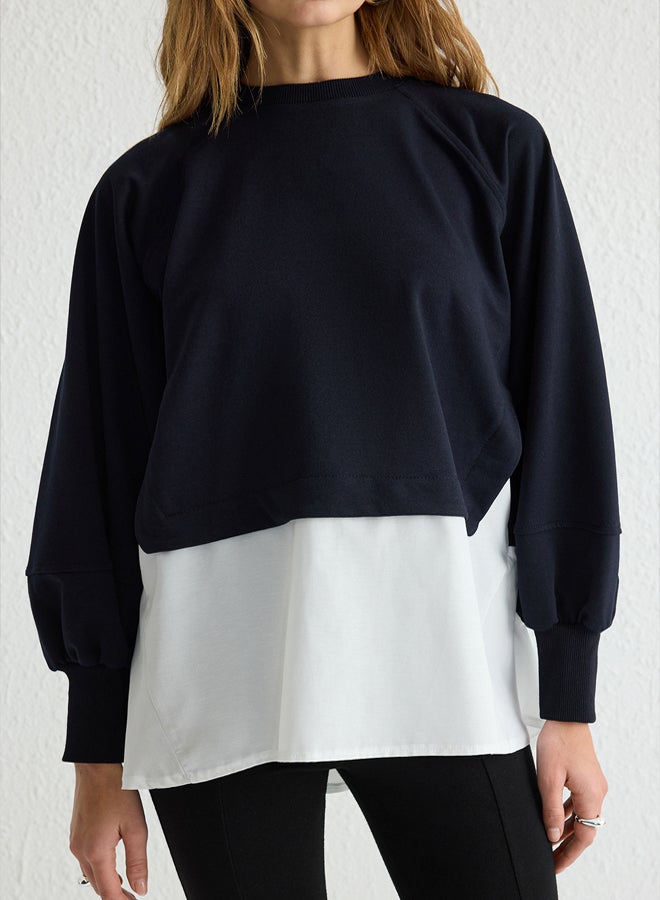 trendyol Navy Blue Woven Fabric 2 Yarn Knitted Tunic - Image 2