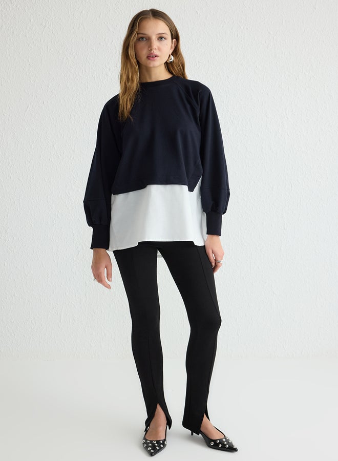 trendyol Navy Blue Woven Fabric 2 Yarn Knitted Tunic - Image 4