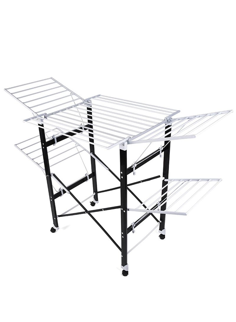 Drying Rack, 2-Level Stainless Steel Folding Clothes Dryer Rack, Heavy Duty Floor Clothes Rack with Wheels, Laundry Rack for Indoor/Outdoor  - Image 1