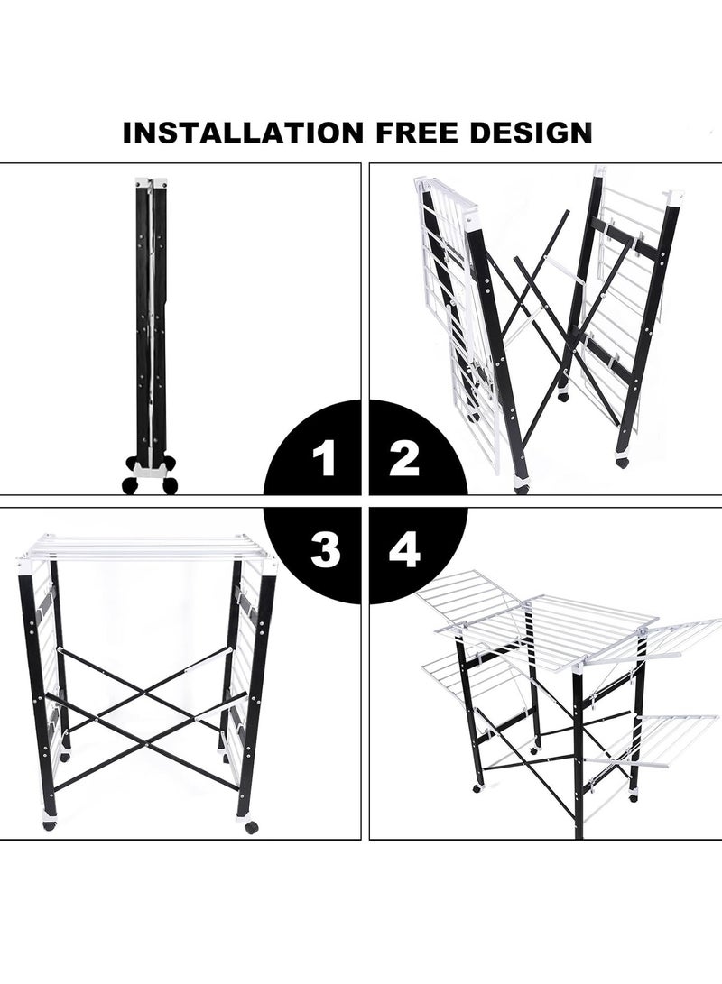 Drying Rack, 2-Level Stainless Steel Folding Clothes Dryer Rack, Heavy Duty Floor Clothes Rack with Wheels, Laundry Rack for Indoor/Outdoor  - Image 5