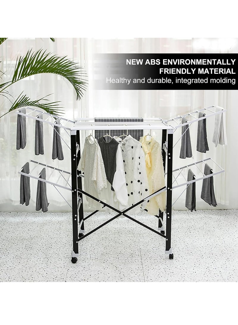 Drying Rack, 2-Level Stainless Steel Folding Clothes Dryer Rack, Heavy Duty Floor Clothes Rack with Wheels, Laundry Rack for Indoor/Outdoor  - Image 4