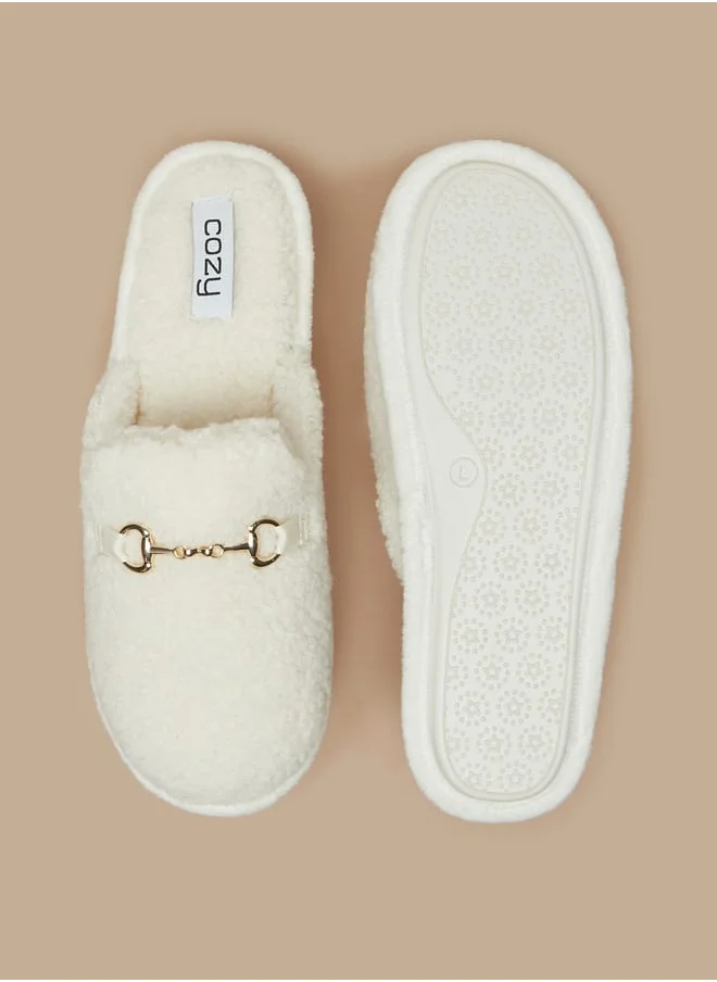 كوزي Women Borg Textured Slip-On Bedroom Mules