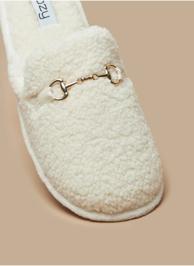 كوزي Women Borg Textured Slip-On Bedroom Mules