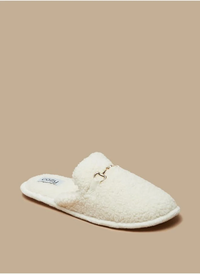 كوزي Women Borg Textured Slip-On Bedroom Mules