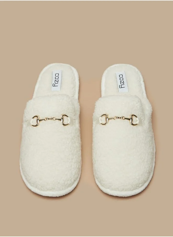 كوزي Women Borg Textured Slip-On Bedroom Mules