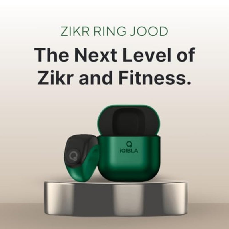 Muslim prayer ring for daily worship use, silicone band with green finish, OLED display and counter, IPX67 waterproof, three size options - Image 2