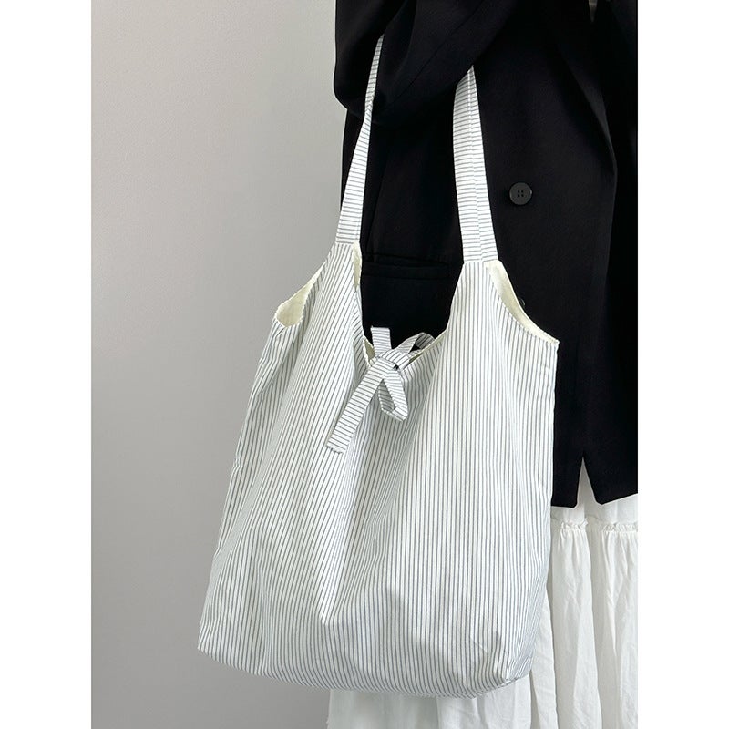 Canvas Striped Tote Bag for Women 2026, Large Capacity - Image 2