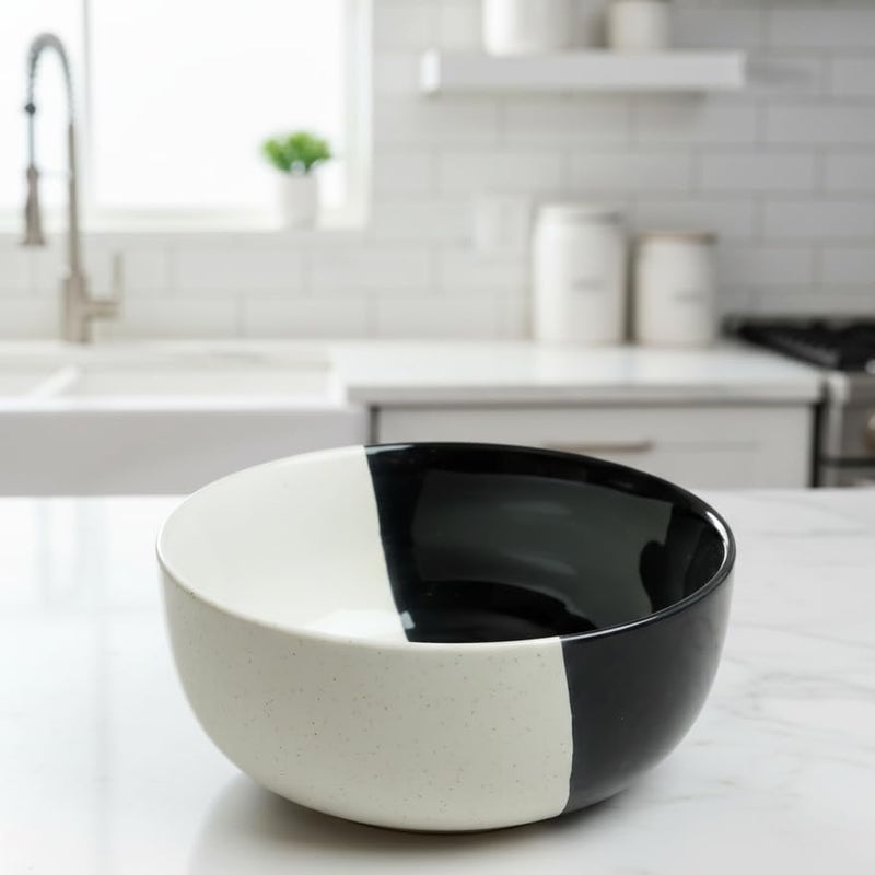 BLACKCARROT White & Black Solid Serving Bowl - 1.5L, Pack of 1, Scratch Resistant, Microwave, Dishwasher & Freezer Safe - Image 1