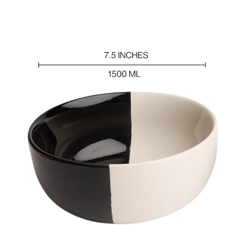 BLACKCARROT White & Black Solid Serving Bowl - 1.5L, Pack of 1, Scratch Resistant, Microwave, Dishwasher & Freezer Safe - Image 5