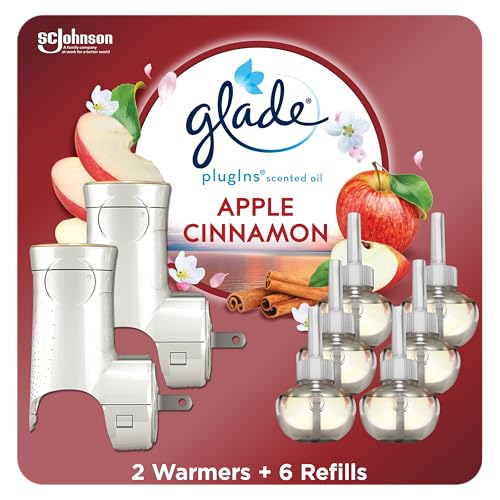 Glade PlugIns Air Freshener Starter Kit, Scented and Essential Oils for Home and Bathroom, Apple Cinnamon, 4.02 Fl Oz, 2 Warmers and 6 Refills - Image 1