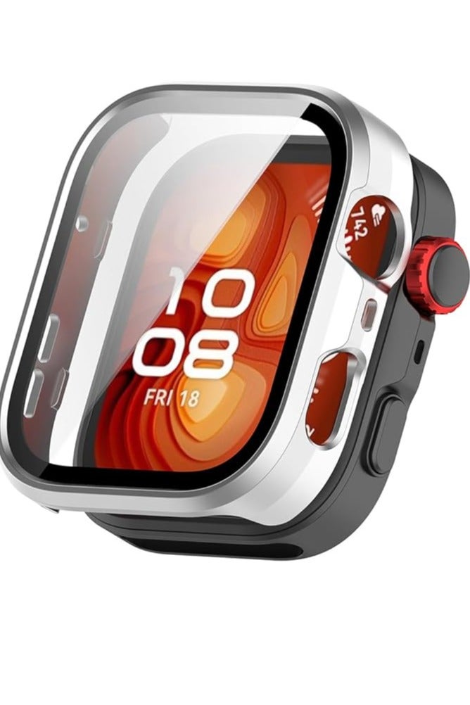 Protective Case for Huawei Watch Fit 4 Case, Hard PC Case Covers with Glass Screen Protector, Anti-Scratch Anti-Dust Protection Case for Huawei Watch Fit 4 (Silver)