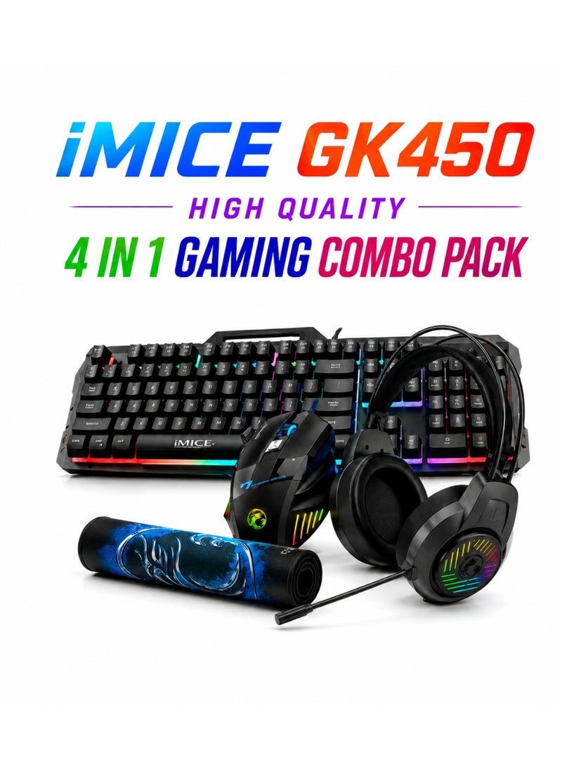iMICE GK450 4-in-1 Gaming Combo Pack RGB Wired Keyboard, Mouse, Headset & Mouse Pad for PC and Laptop - Image 1