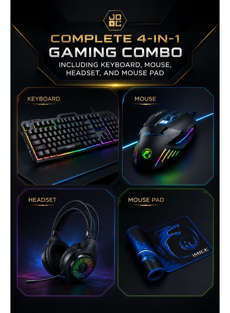 iMICE GK450 4-in-1 Gaming Combo Pack RGB Wired Keyboard, Mouse, Headset & Mouse Pad for PC and Laptop - Image 5