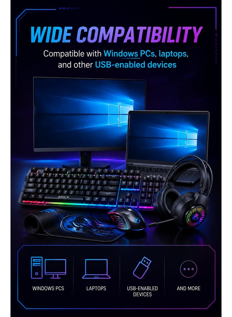 iMICE GK450 4-in-1 Gaming Combo Pack RGB Wired Keyboard, Mouse, Headset & Mouse Pad for PC and Laptop - Image 2