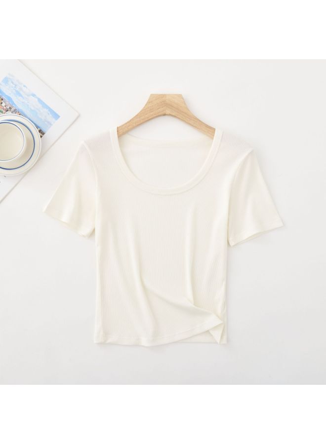 [ready Stock Customization] Tencel Short-sleeved Women's Summer Versatile U-neck Top Simple Slim Fit Cool Breathable T-shirt For Women