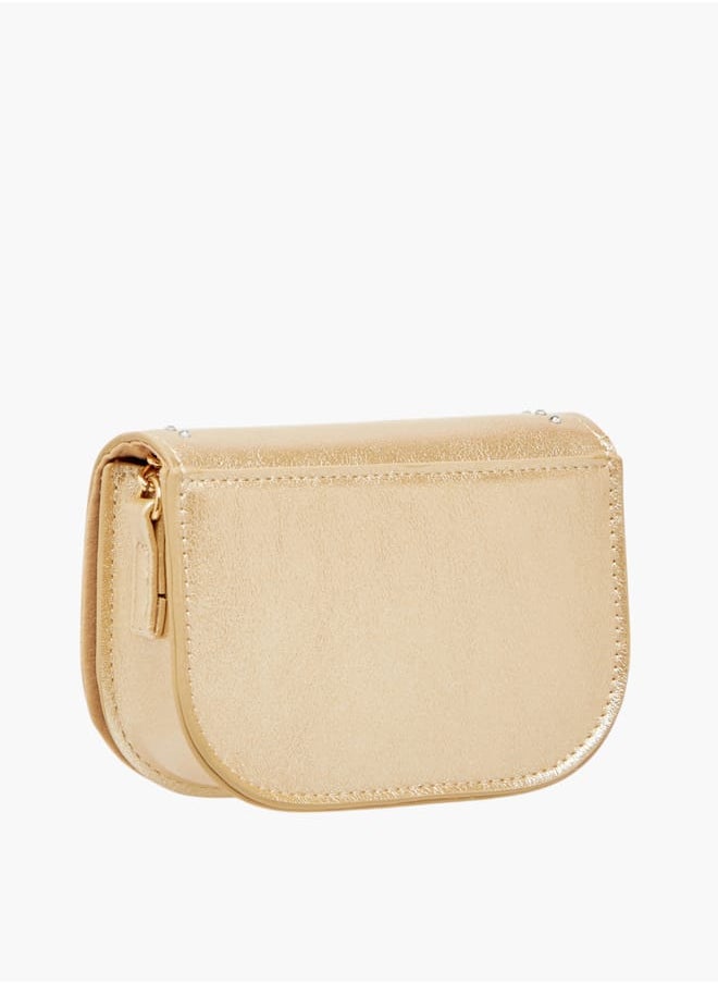 Celeste Girls Embellished Crossbody Bag with Chain Strap and Button Closure  - Image 3