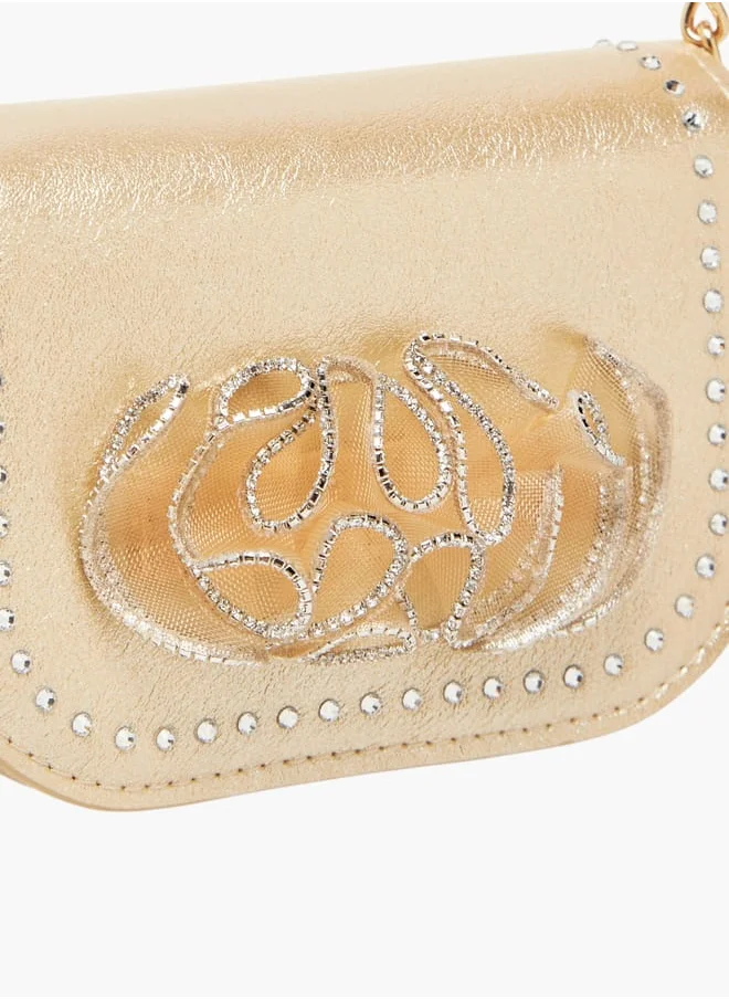 Celeste Girls Embellished Crossbody Bag with Chain Strap and Button Closure