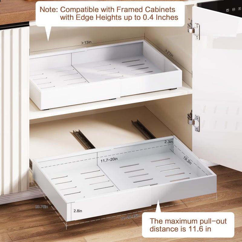 QUYUWU Pull out Cabinet Organizer,Extendable (12"-20") Heavy-Duty Pull-Out Drawers â€“ Secured with Nano Adhesive Tape, Ideal for Cookware Storage, for Kitchen Base Cabinets (21" Dx12-20" W(2 Pack)) - Image 5