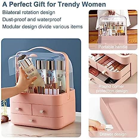 TONSYL Makeup Organizer Box | Countertop Cosmetic Organizer for Woman | Transparent Acrylic Cover Fully Open Clear Makeup Organizer Box | 3 Drawers Cosmetic Products - Image 5