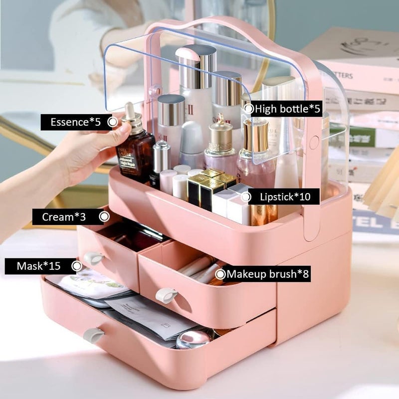 TONSYL Makeup Organizer Box | Countertop Cosmetic Organizer for Woman | Transparent Acrylic Cover Fully Open Clear Makeup Organizer Box | 3 Drawers Cosmetic Products - Image 3