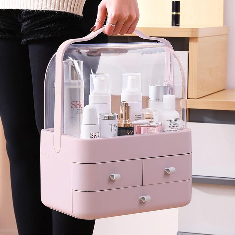 TONSYL Makeup Organizer Box | Countertop Cosmetic Organizer for Woman | Transparent Acrylic Cover Fully Open Clear Makeup Organizer Box | 3 Drawers Cosmetic Products - Image 4