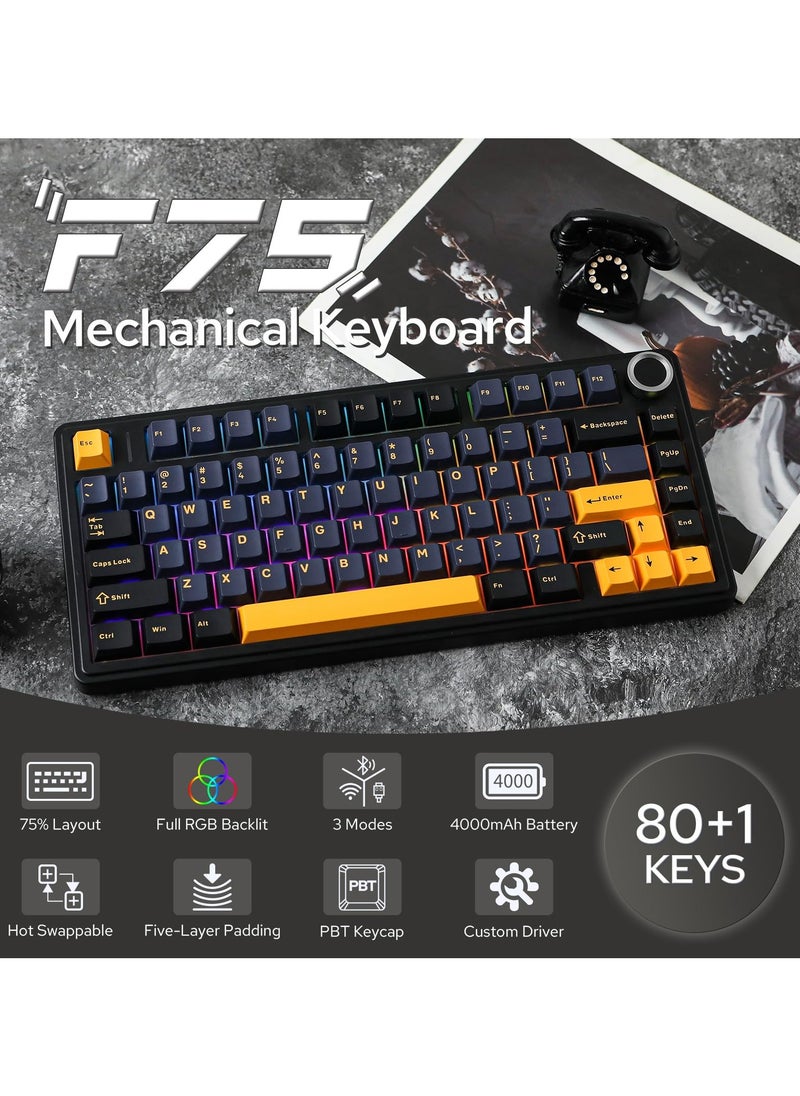 AULA - Aula F75 Crescent Switch Gasket Mechanical Keyboard Hot Swap Gaming Keyboard Bluetooth/Wireless/USB-C - Image 1