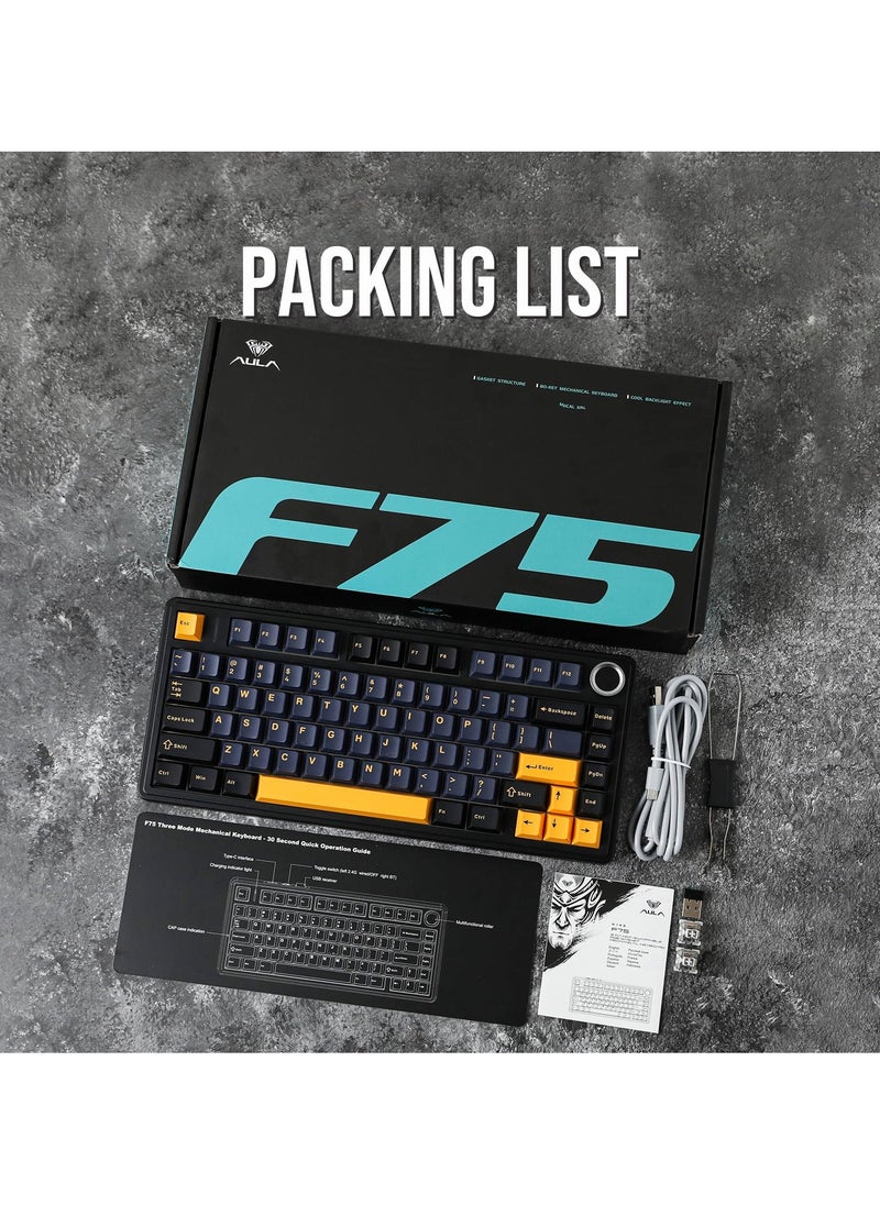 AULA - Aula F75 Crescent Switch Gasket Mechanical Keyboard Hot Swap Gaming Keyboard Bluetooth/Wireless/USB-C - Image 1