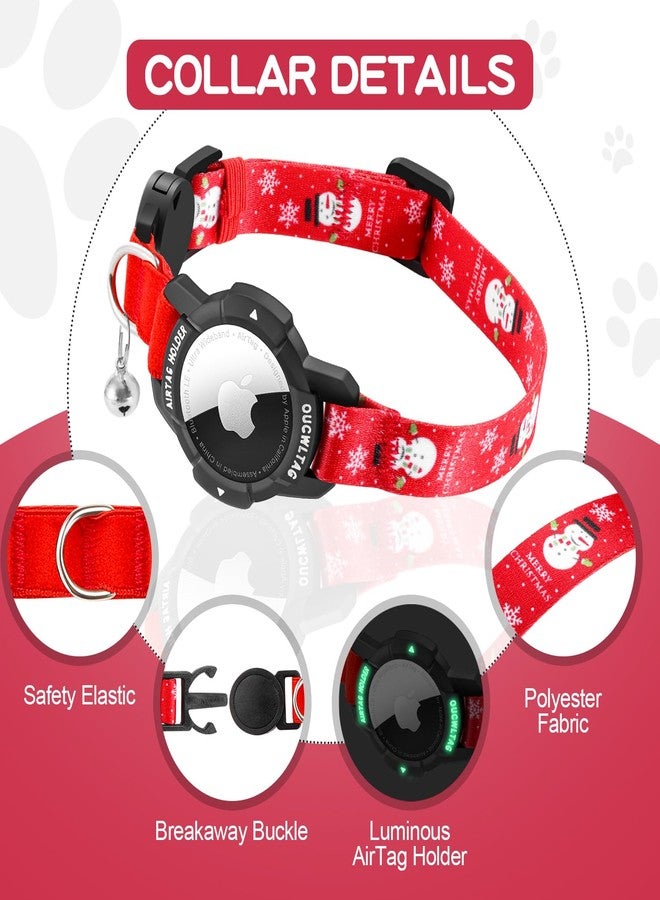 OUCWLTAG طوق AirTag للقطط قابل للفك، طوق OUCWLTAG مدمج بنظام تحديد المواقع العالمي (GPS) مع حامل مضيء لعلامة Apple Air Tag، أطواق تتبع للقطط مزودة بشريط مطاطي آمن للقطط والقطط الصغيرة والجراء (أحمر، 9-13 بوصة) - Image 2
