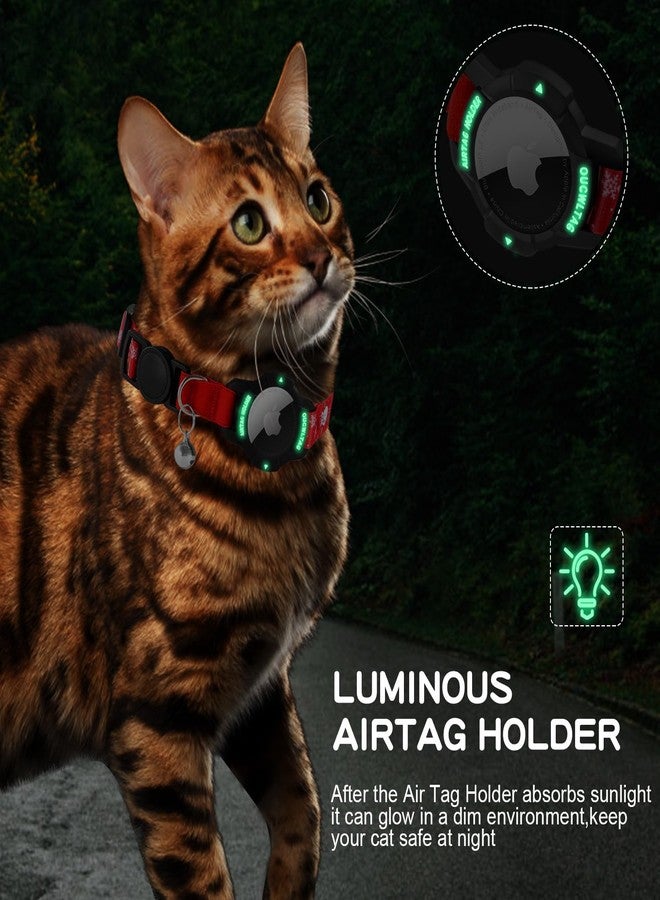 OUCWLTAG طوق AirTag للقطط قابل للفك، طوق OUCWLTAG مدمج بنظام تحديد المواقع العالمي (GPS) مع حامل مضيء لعلامة Apple Air Tag، أطواق تتبع للقطط مزودة بشريط مطاطي آمن للقطط والقطط الصغيرة والجراء (أحمر، 9-13 بوصة) - Image 4